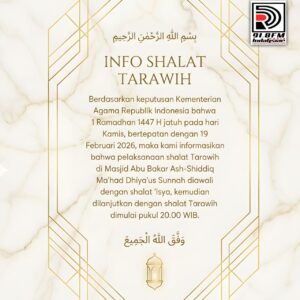Info Shalat ‘Isya dan Tarawih Mahad Dhiyaus Sunnah Cirebon